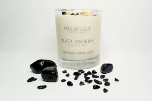 Black Obsidian Candle, Scented with Australian Sandalwood