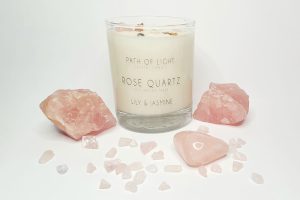 Rose Quartz Crystal Candle, Scented with Lily & Jasmine